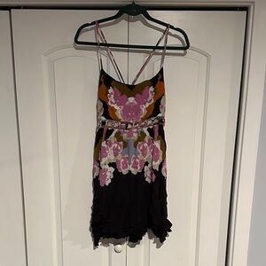 Free People Black and Pink Floral Mini Dress